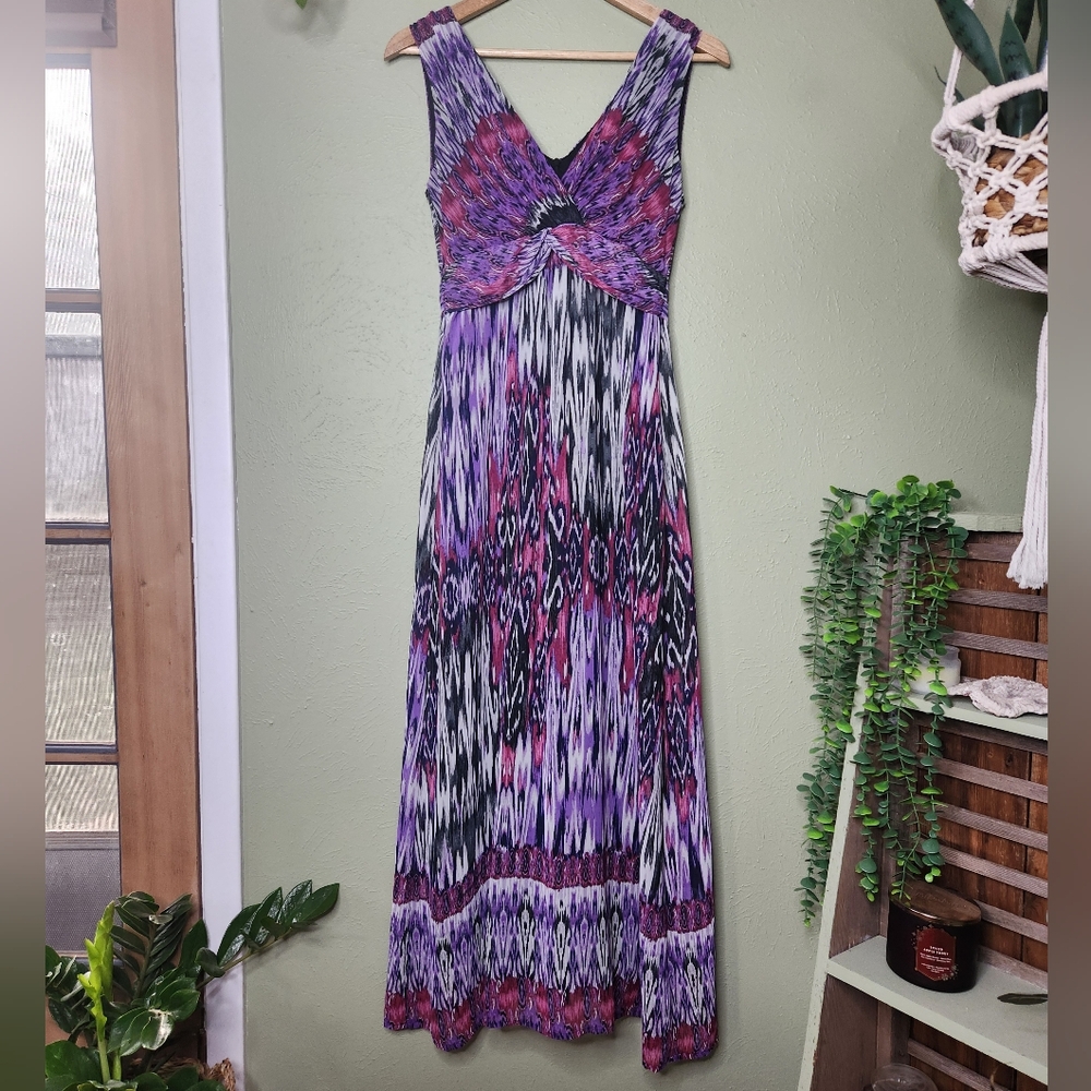 Vintage Y2K Babydoll Maxi Dress Empire Purple Pink Black White Sheer
